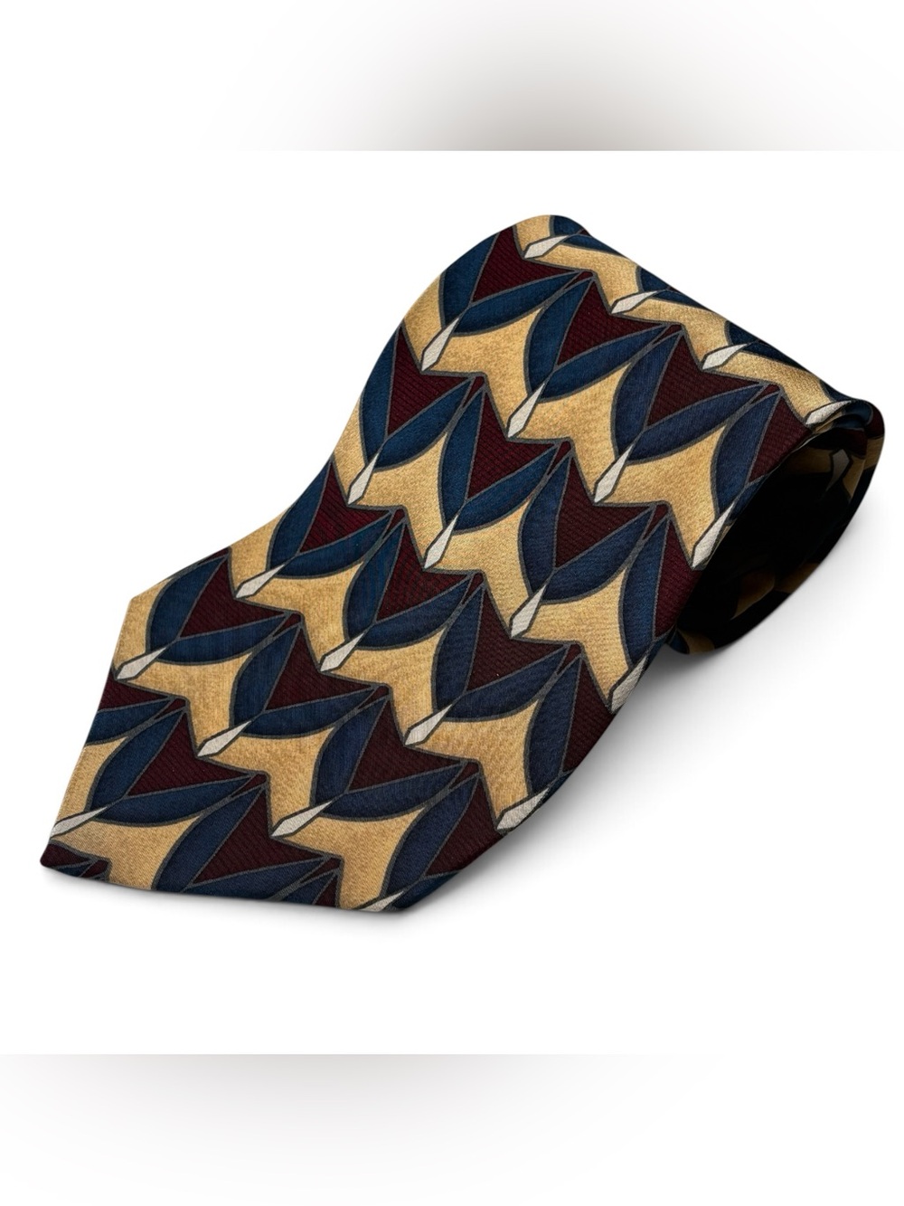 Vintage Bill Blass Black Label Silk Tie Geometric Abstract Art Deco Gold Blue